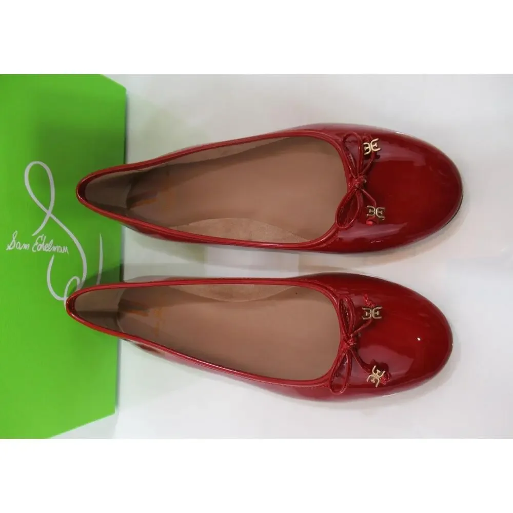 Sam Edelman Felicia Bow Detail Ballet Flat Shoes Lux Red Patent Size 7.5